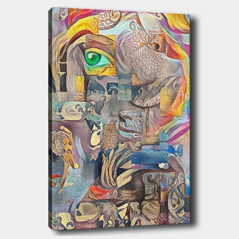 Lerretsbilde 70x100 cm - Surrealistisk komposisjon med et øye og abstrakte former som skaper en drømmeaktig atmosfære - Grønn / Beige / Rød - Innredning - Bilder & kunst - Lerretsbilder