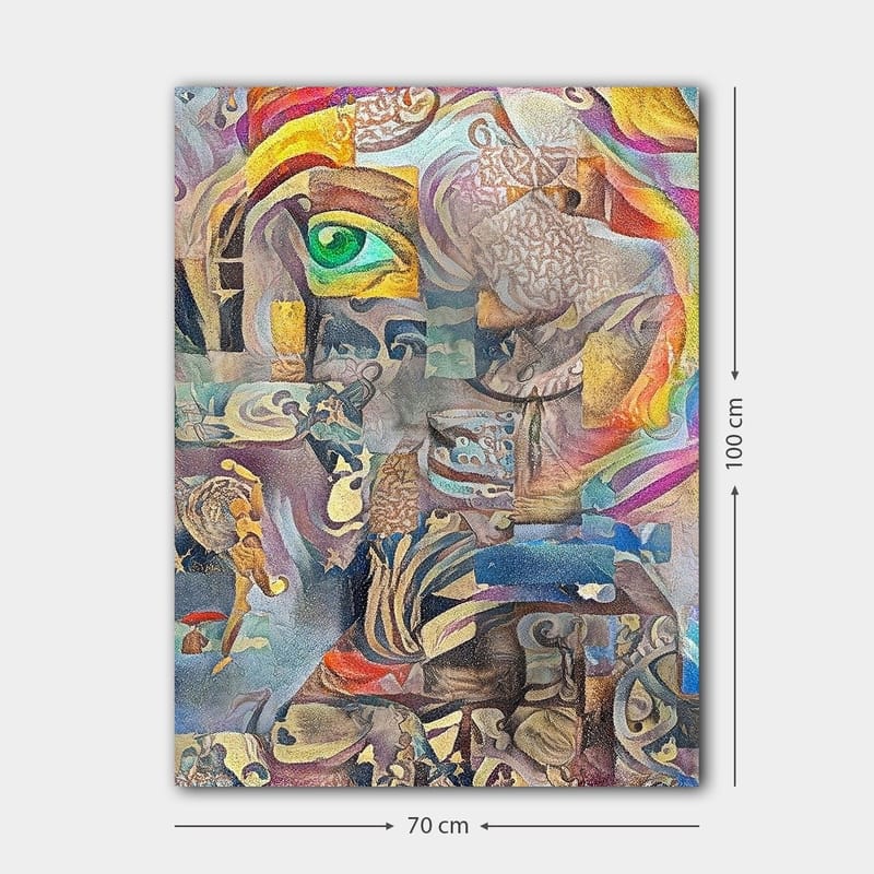 Lerretsbilde 70x100 cm - Surrealistisk komposisjon med et øye og abstrakte former som skaper en drømmeaktig atmosfære - Grønn / Beige / Rød - Innredning - Bilder & kunst - Lerretsbilder