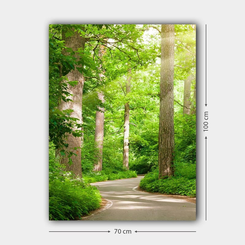 Lerretsbilde 70x100 cm - Svingete vei gjennom en frodig skog - Grønn / Brun - Innredning - Bilder & kunst - Lerretsbilder