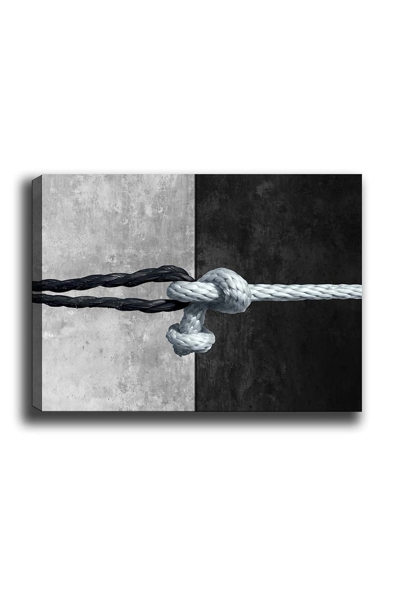 Lerretsbilde 70x100 cm - Tau som forbinder to kontrasterende overflater i svart og grått - Svart / Grå / Lyseblå - Innredning - Bilder & kunst - Lerretsbilder