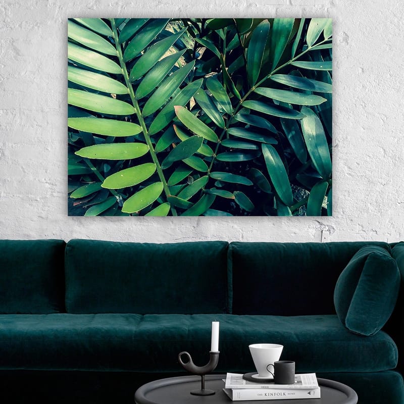 Lerretsbilde 70x100 cm - Tettvevde grønne planteblader som skaper en frodig og levende følelse - Mørkegrønn / Lysegrønn - Innredning - Bilder & kunst - Lerretsbilder