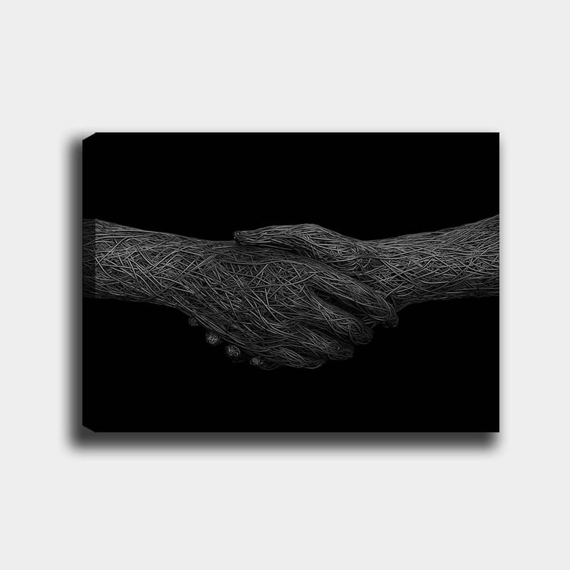Lerretsbilde 70x100 cm - To hender som håndhilser, symboliserer samarbeid og enhet, Svart / Grå