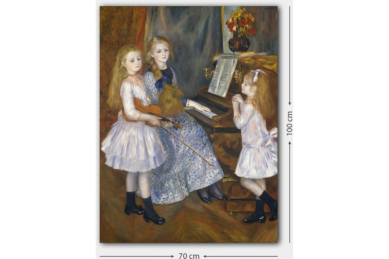 Lerretsbilde 70x100 cm - Tre jenter som spiller musikk ved et piano - Lys blå / Hvit / Svart - Innredning - Bilder & kunst - Lerretsbilder