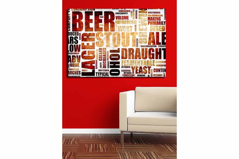 Lerretsbilde 70x100 cm - Typografisk komposisjon med fokus på ulike typer øl og bryggebegreper - Mørk brun / Beige / Svart - Innredning - Bilder & kunst - Lerretsbilder