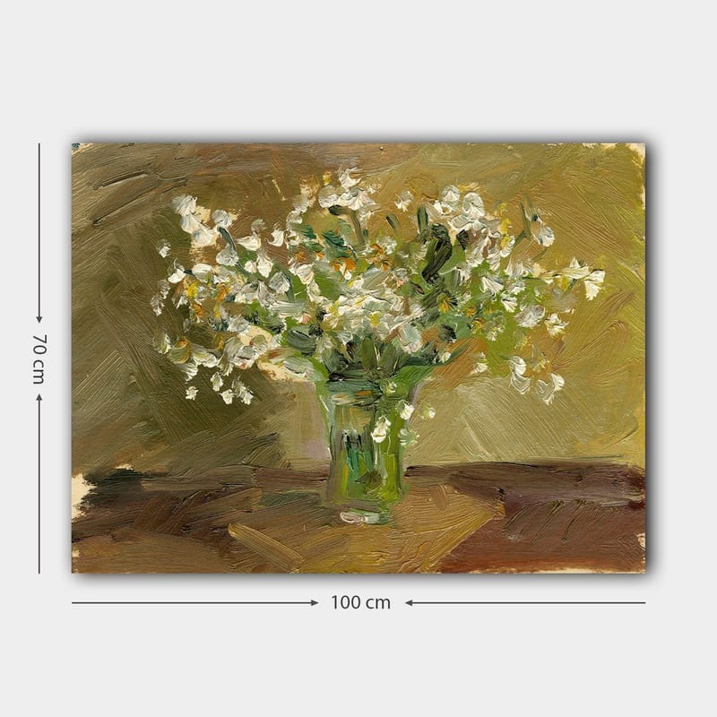 Lerretsbilde 70x100 cm - Vakker blomsterbukett i glassvase - Hvit / Grønn / Brun - Innredning - Bilder & kunst - Lerretsbilder
