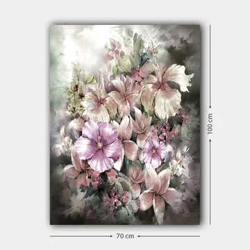 Lerretsbilde 70x100 cm - Vakker blomsterbukett i myke pastellfarger - Lilla / Rosa / Grønn - Innredning - Bilder & kunst - Lerretsbilder