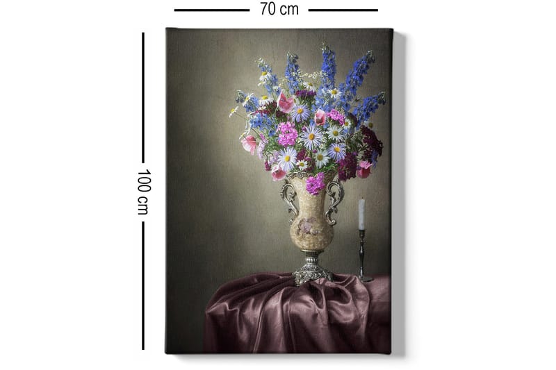 Lerretsbilde 70x100 cm - Vakker bukett med fargerike blomster i en elegant vase - Lilla / Rosa / Blå - Innredning - Bilder & kunst - Lerretsbilder