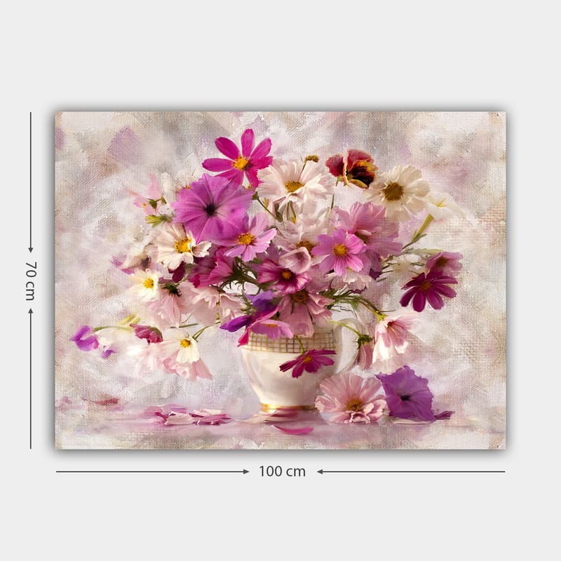 Lerretsbilde 70x100 cm - Vakker bukett med fargerike blomster i en vase - Rosa / Lilla / Hvit - Innredning - Bilder & kunst - Lerretsbilder