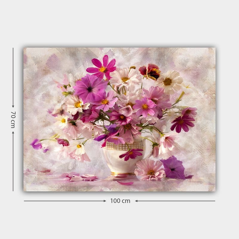 Lerretsbilde 70x100 cm - Vakker bukett med fargerike blomster i en vase - Rosa / Lilla / Hvit - Innredning - Bilder & kunst - Lerretsbilder