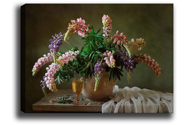 Lerretsbilde 70x100 cm - Vakker bukett med fargerike blomster i en potte - Lilla / Rosa / Grønn - Innredning - Bilder & kunst - Lerretsbilder