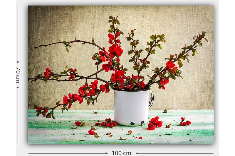Lerretsbilde 70x100 cm - Vakker bukett med røde blomster i en hvit kopp - Rød / Grønn / Hvit - Innredning - Bilder & kunst - Lerretsbilder
