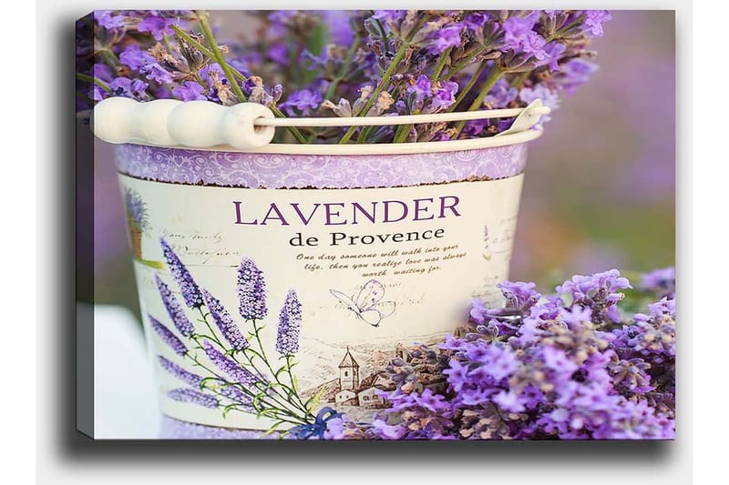 Lerretsbilde 70x100 cm - Vakker lavendelbukett i en dekorativ bøtte - Lilla / Hvit - Innredning - Bilder & kunst - Lerretsbilder