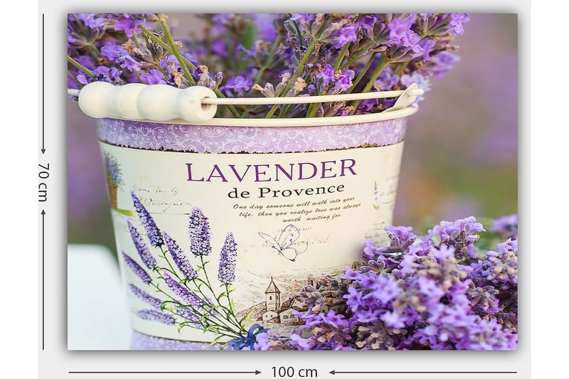 Lerretsbilde 70x100 cm - Vakker lavendelbukett i en dekorativ bøtte - Lilla / Hvit - Innredning - Bilder & kunst - Lerretsbilder