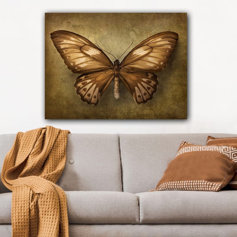 Lerretsbilde 70x100 cm - Vakker sommerfugl med detaljerte vinger i brune og beige nyanser - Brun / Beige - Innredning - Bilder & kunst - Lerretsbilder