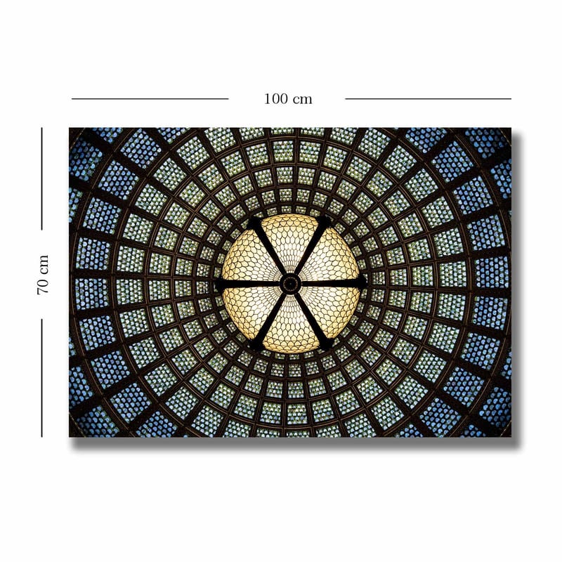 Lerretsbilde 70x100 cm - Vakker taklampe med geometriske mønstre i glass - Blå / Grønn / Beige - Innredning - Bilder & kunst - Lerretsbilder