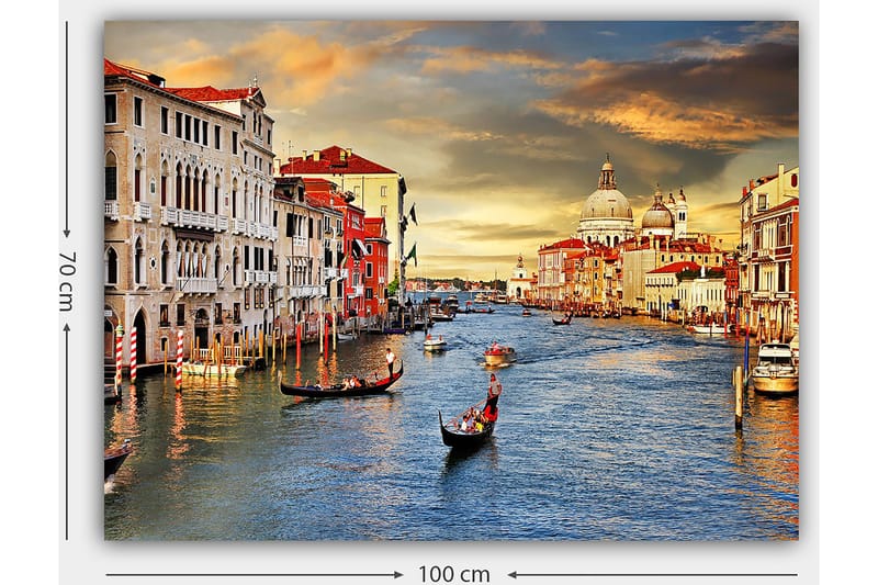 Lerretsbilde 70x100 cm - Vakker utsikt over Venezia med gondoler som glir langs kanalen og historiske bygninger langs vannet - Blå / Terrakotta / Beige - Innredning - Bilder & kunst - Lerretsbilder