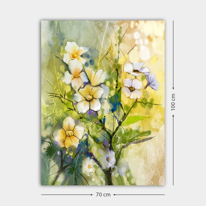 Lerretsbilde 70x100 cm - Vakre blomster i en fargerik og livlig komposisjon - Gul / Hvit / Grønn - Innredning - Bilder & kunst - Lerretsbilder