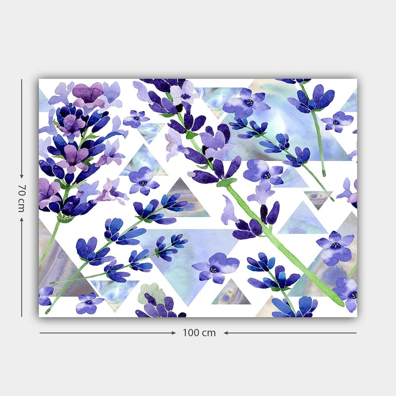 Lerretsbilde 70x100 cm - Vakre lavendelblomster i en moderne geometrisk komposisjon - Lilla / Grønn / Blå - Innredning - Bilder & kunst - Lerretsbilder