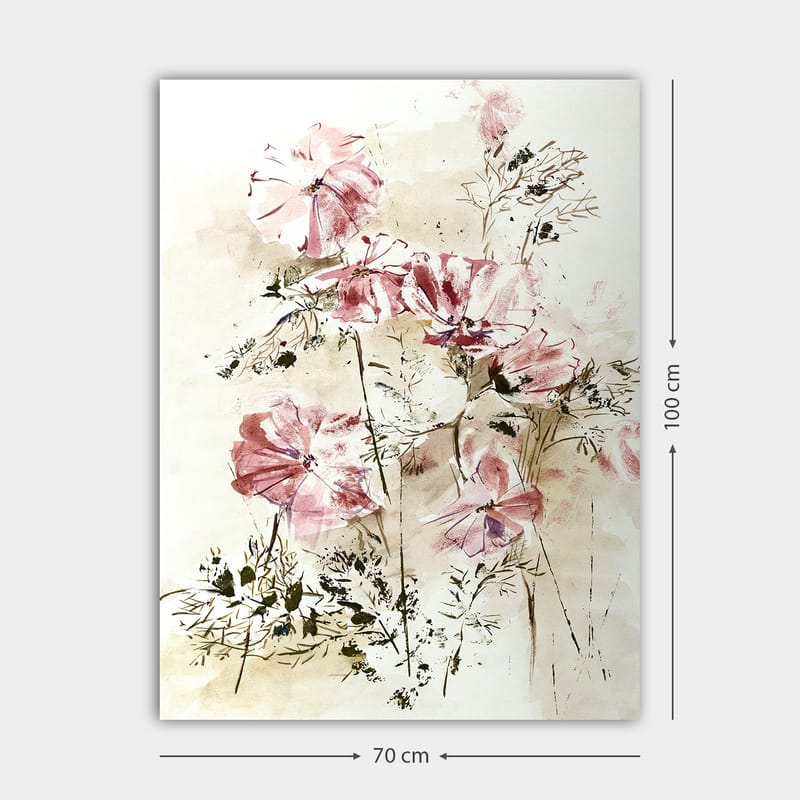 Lerretsbilde 70x100 cm - Vakre rosa blomster i en myk og romantisk komposisjon - Rosa / Beige / Grønn - Innredning - Bilder & kunst - Lerretsbilder