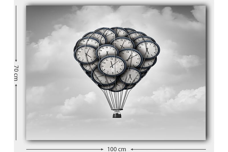 Lerretsbilde 70x100 cm - Varmluftsballong formet av bjeller som svever i en drømmeaktig himmel - Grå / Svart / Hvit - Innredning - Bilder & kunst - Lerretsbilder