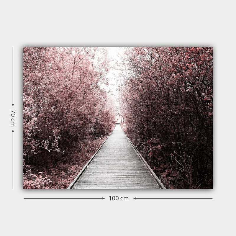 Lerretsbilde 70x100 cm - Vei som fører gjennom en skog av rosa trær - Rosa / Grå - Innredning - Bilder & kunst - Lerretsbilder