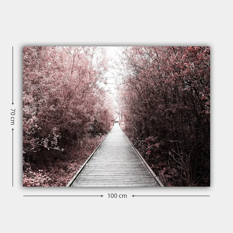 Lerretsbilde 70x100 cm - Vei som fører gjennom en skog av rosa trær - Rosa / Grå - Innredning - Bilder & kunst - Lerretsbilder