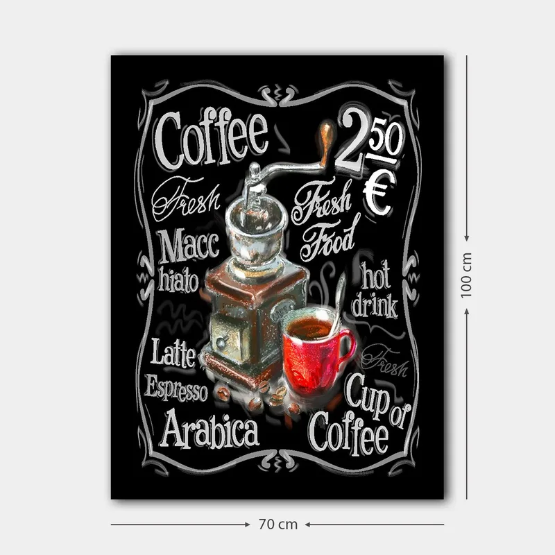 Lerretsbilde 70x100 cm - Vintage kaffekvern med en rød kopp kaffe foran - Rød / Brun / Svart - Innredning - Bilder & kunst - Lerretsbilder