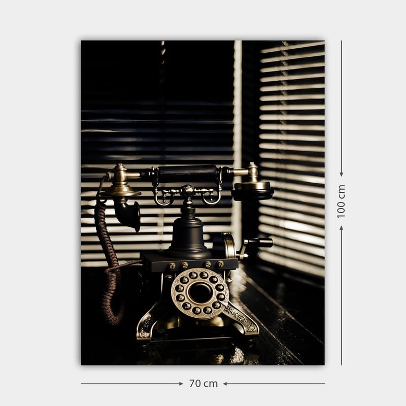 Lerretsbilde 70x100 cm - Vintage telefon med metalldetaljer og et elegant design - Svart / Gull / Brun - Innredning - Bilder & kunst - Lerretsbilder
