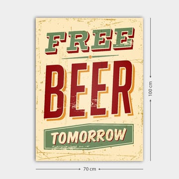 Lerretsbilde 70x100 cm - Vintage plakat med teksten FREE BEER TOMORROW i en leken og rustikk stil - Rød / Grønn / Beige - Innredning - Bilder & kunst - Lerretsbilder