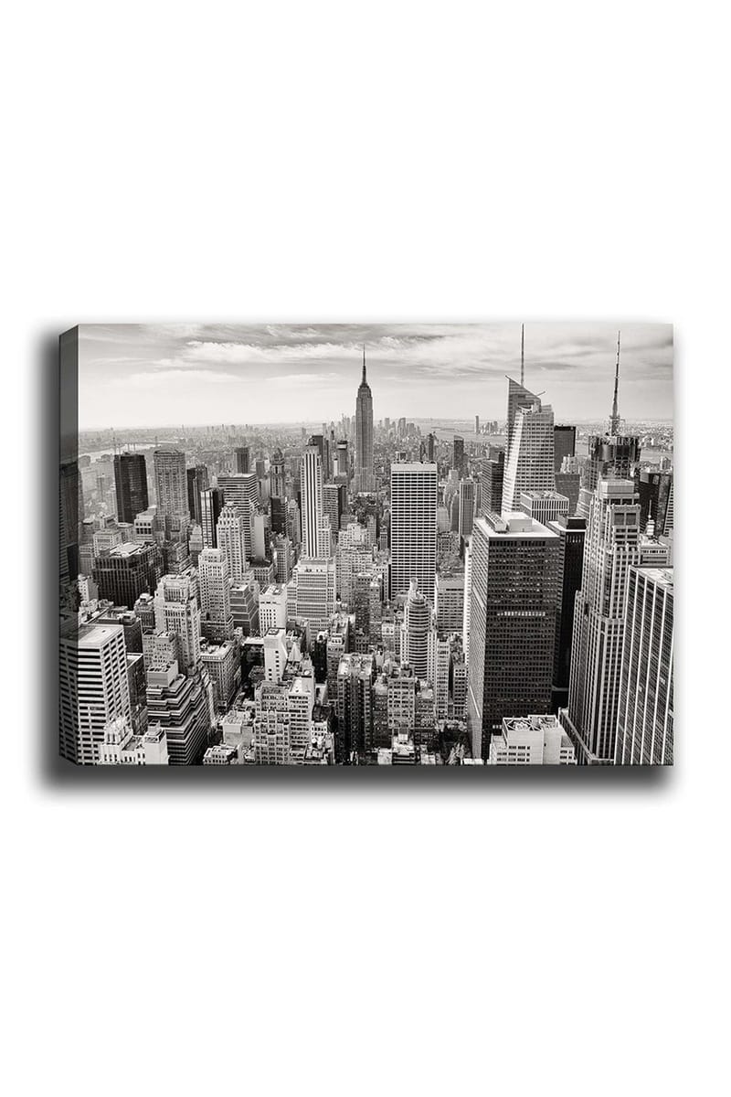 Lerretsbilde 70x100 cm - Panoramautsikt over New Yorks skyline i svart-hvitt, Svart / Hvit / Grå