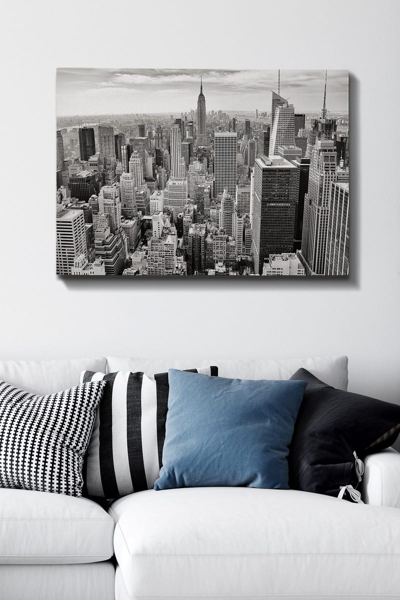 Lerretsbilde 70x100 cm - Panoramautsikt over New Yorks skyline i svart-hvitt - Svart / Hvit / Grå - Innredning - Bilder & kunst - Lerretsbilder