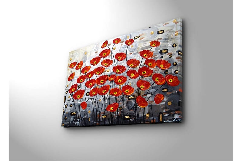 Lerretsbilde 70x45 cm - Fargerik bukett med valmuer i rød fargetone - Rød / Svart / Grå - Innredning - Bilder & kunst - Lerretsbilder
