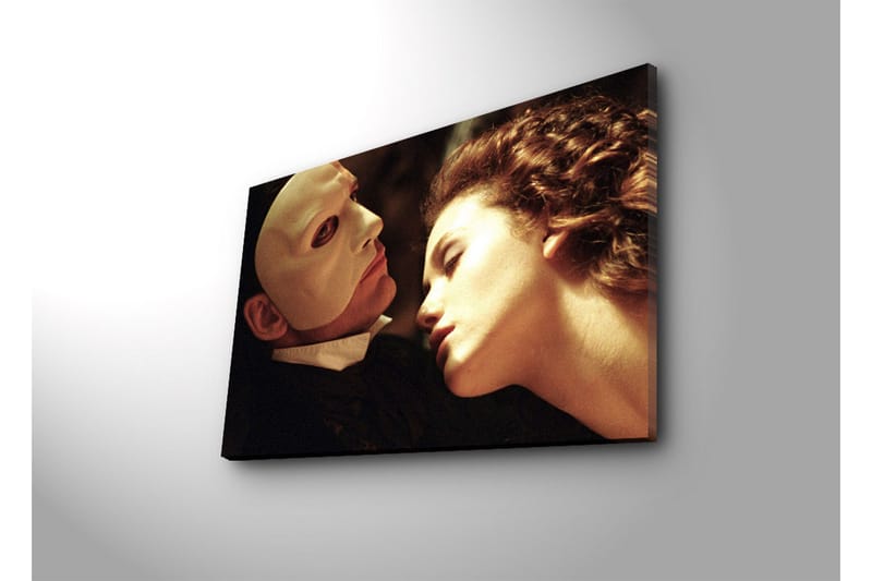 Lerretsbilde 70x45 cm - Intens emosjonell scene mellom to personer med fokus på en maskert mann og en kvinne - Hudtone / Hvit / Svart - Innredning - Bilder & kunst - Lerretsbilder