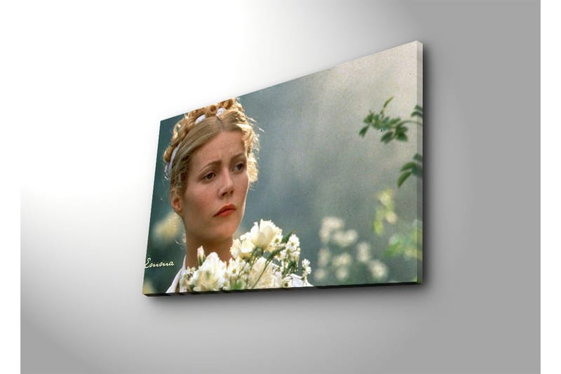 Lerretsbilde 70x45 cm - Kvinne med blomster i et drømmende miljø - Lys grønn / Beige / Hvit - Innredning - Bilder & kunst - Lerretsbilder