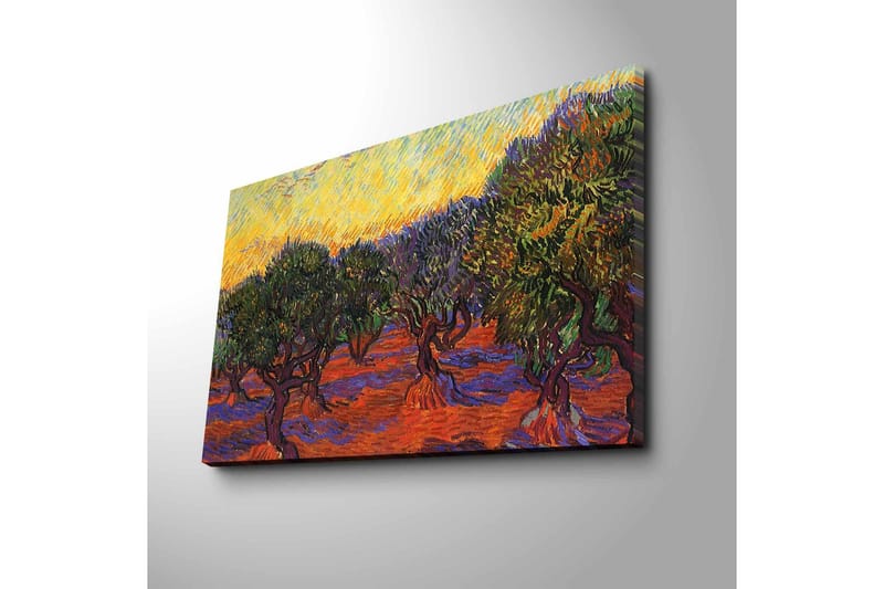 Lerretsbilde 70x45 cm - Olivenlund under en fargerik himmel - Grønn / Oransje / Lilla - Innredning - Bilder & kunst - Lerretsbilder
