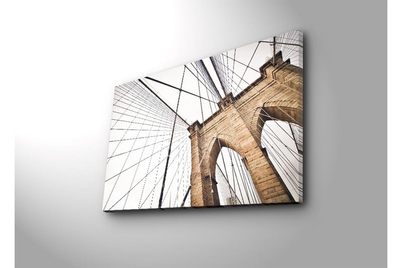 Lerretsbilde 70x45 cm - Perspektiv av Brooklyn Bridge med fokus på buene og kablene - Beige / Svart / Hvit - Innredning - Bilder & kunst - Lerretsbilder