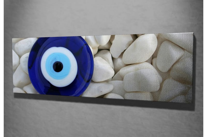 Lerretsbilde 80x30 cm - Øye i blått og hvitt mot en bakgrunn av hvite steiner - Blå / Hvit / Svart - Innredning - Bilder & kunst - Lerretsbilder