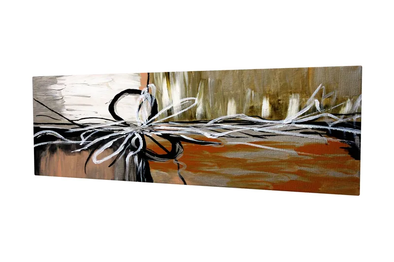 Lerretsbilde 80x30 cm - Abstrakt komposisjon med strenger og former - Beige / Svart / Hvit - Innredning - Bilder & kunst - Lerretsbilder