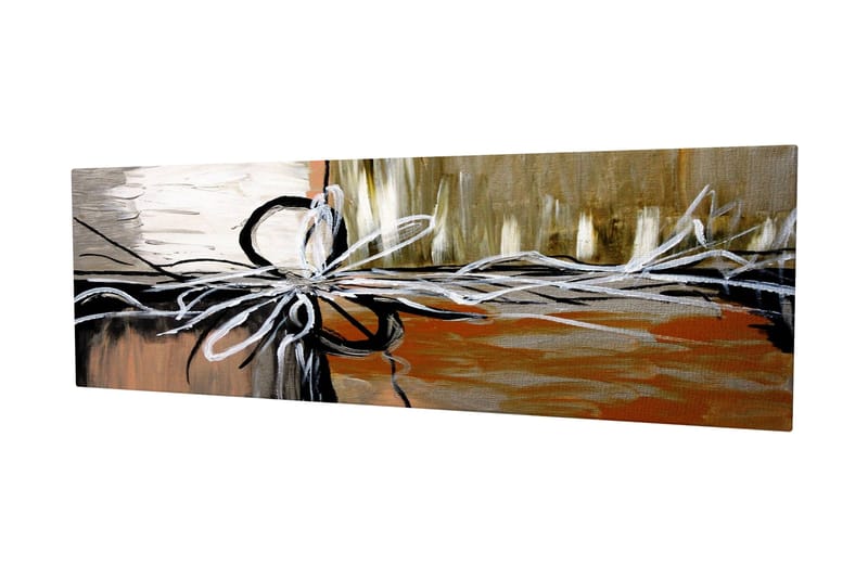 Lerretsbilde 80x30 cm - Abstrakt komposisjon med strenger og former - Beige / Svart / Hvit - Innredning - Bilder & kunst - Lerretsbilder