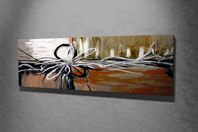 Lerretsbilde 80x30 cm - Abstrakt komposisjon med strenger og former - Beige / Svart / Hvit - Innredning - Bilder & kunst - Lerretsbilder