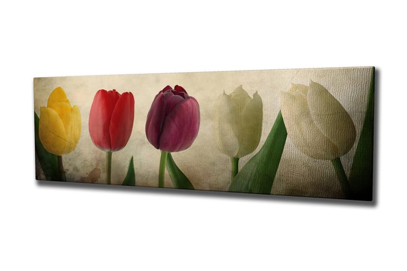 Lerretsbilde 80x30 cm - Fargerik bukett med tulipaner - Gul / Rød / Hvit - Innredning - Bilder & kunst - Lerretsbilder