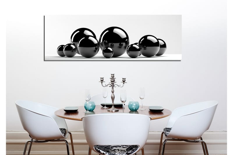 Lerretsbilde 80x30 cm - Reflekterende svarte kuler i forskjellige størrelser - Svart / Grå - Innredning - Bilder & kunst - Lerretsbilder