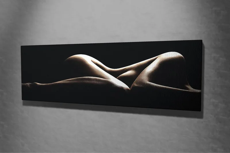 Lerretsbilde 80x30 cm - Sensuell komposisjon av nakne kropper i myke former - Beige / Svart - Innredning - Bilder & kunst - Lerretsbilder