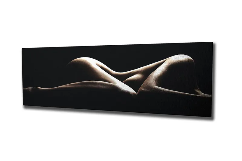 Lerretsbilde 80x30 cm - Sensuell komposisjon av nakne kropper i myke former, Beige / Svart
