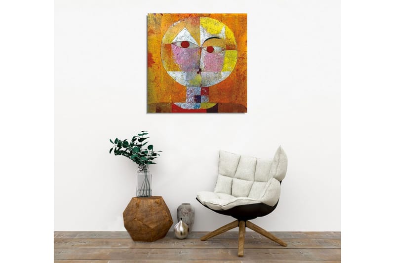 Lerretsbilde - Abstrakt ansikt med geometriske former og sterke farger - Oransje / Rød / Hvit - Innredning - Bilder & kunst - Lerretsbilder