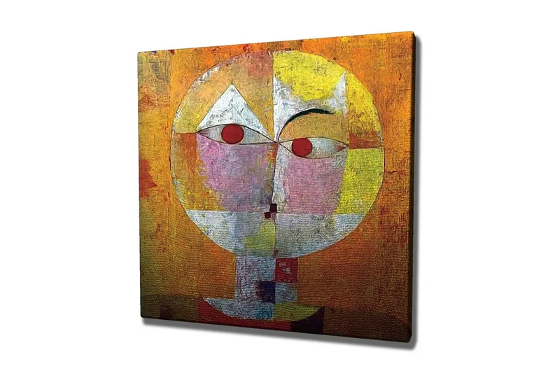 Lerretsbilde - Abstrakt ansikt med geometriske former og sterke farger, Oransje / Rød / Hvit