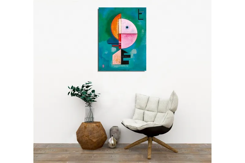 Lerretsbilde - Abstrakt ansikt med geometriske former - Turkis / Rosa / Oransje - Innredning - Bilder & kunst - Lerretsbilder