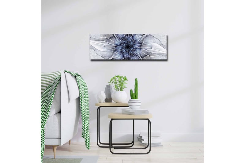 Lerretsbilde - Abstrakt blomstermotiv med flytende former - Blå / Hvit / Svart - Innredning - Bilder & kunst - Lerretsbilder