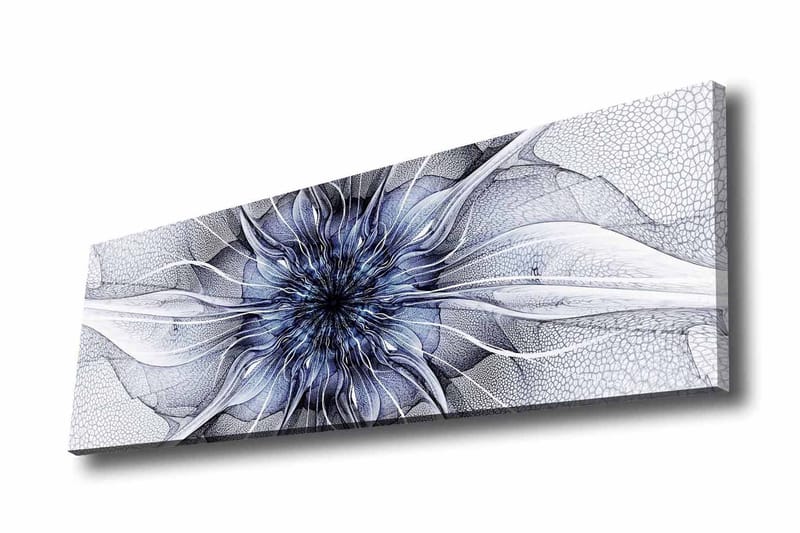 Lerretsbilde - Abstrakt blomstermotiv med flytende former, Blå / Hvit / Svart