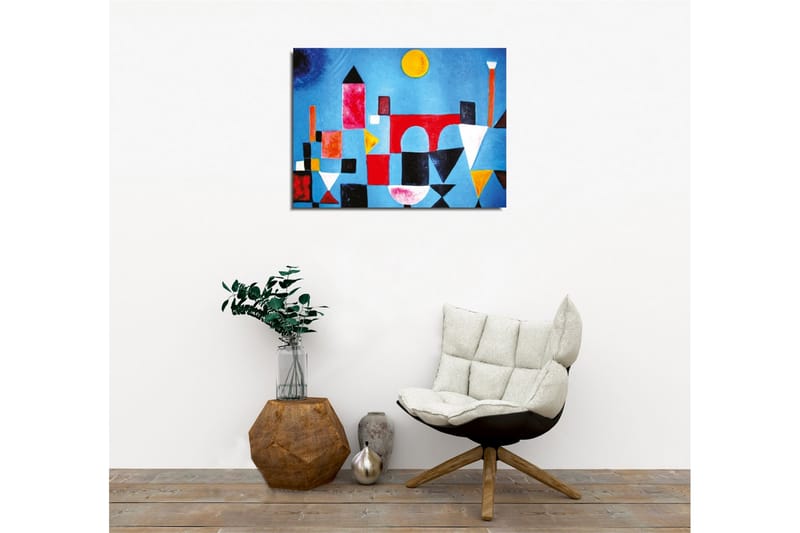 Lerretsbilde - Abstrakt bybilde med geometriske former og fargerike bygninger - Blå / Rød / Svart - Innredning - Bilder & kunst - Lerretsbilder